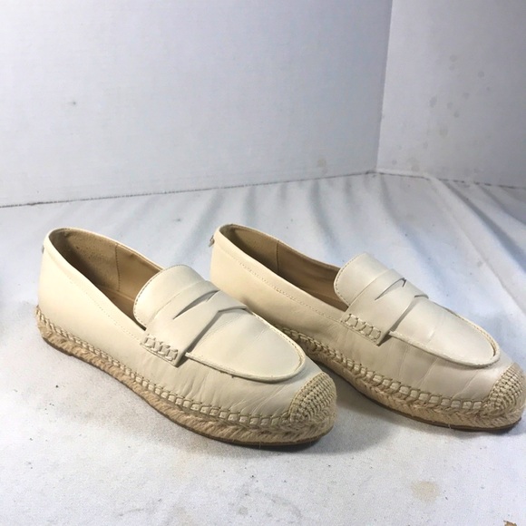 Sam Edelman Women's Kai Slip On Cream Espadrille Penny Loafers Flat Shoes